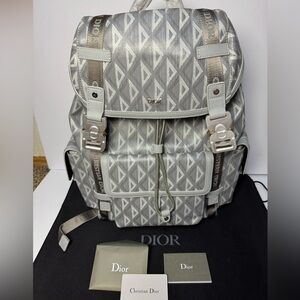 Dior Men's Silver-Gray Monogram Canvas Backpack